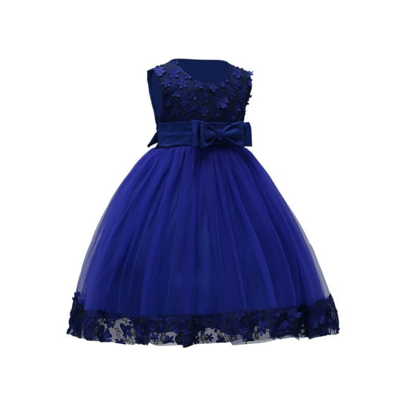CONYUMN Tea Party Dresses for Girls Toddler Kids Baby Girls Casual Sleeveless Round Neck Floral Gown Dress Party Dress Clothes Girls formal Dress Dresses for Girls Flower Girl Dress (Blue,130)