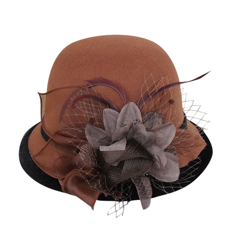 CONYUMN Vintage Felt Cloche Hat Women Winter Floral Fedora  display picture 3