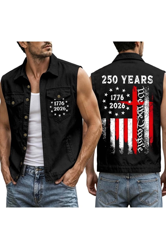 250Th Anniversary American Flag Vest for Men Button Up Independence Day Patriotic Usa 1776-2026 Sleeveless Jacket 4Th Of July Outerwear