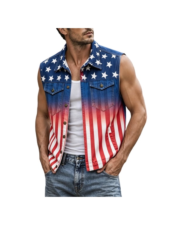 250Th Anniversary American Flag Vest for Men Button Up Independence Day Patriotic Usa Star Striped Sleeveless Jacket 4Th Of July Outerwear