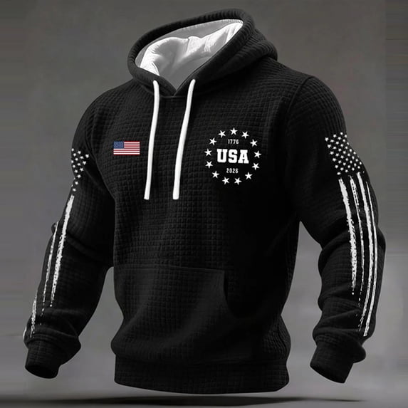 CONZONE 250Th Anniversary Usa Mens Hoodies Long Sleeve 4Th Of July Pullover Hoodie for Men Patriotic Usa Flag Graphic Hooded Sweatshirts With Pocket