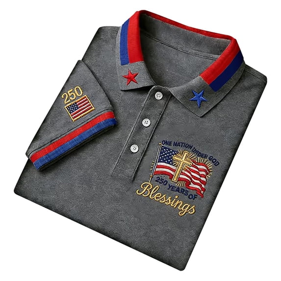 CONZONE 250Th Anniversary Usa Mens Polo Shirt Short Sleeve Independence Day Polo Shirt for Men Patriotic Usa Flag Embroidery Breathable Loose Fit Cozy 4Th Of July Golf Shirts