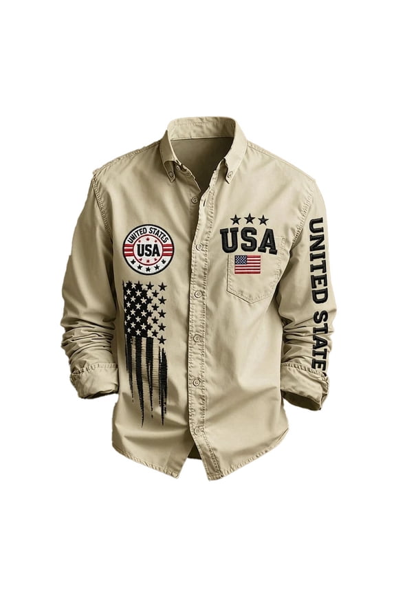 4Th Of July Mens Buttons Down Shirts Long Sleeve Independence Day Shirts for Men Trendy Patriotic Usa Flag Graphic Collared Soft Lightweight Summer Tops