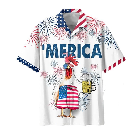 CONZONE 4Th Of July Mens Buttons Down Shirts Short Sleeve Independence Day Shirts for Men Trendy Patriotic Usa Flag Graphic Collared Soft Lightweight Summer Tops