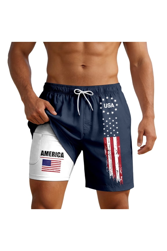 4Th Of July Mens Swim Trunks With Mesh Liner Patriotic Usa Flag Graphic Board Shorts for Men Elastic Waist Drawstring Independence Day American Summer Beach Swim Shorts