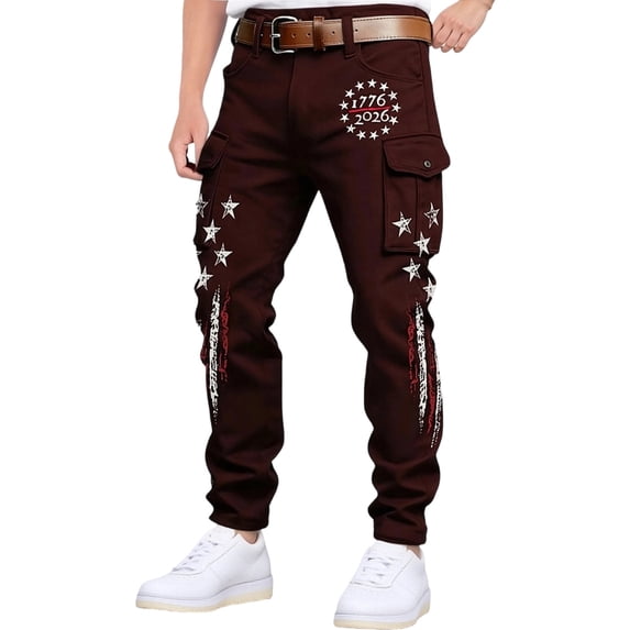 CONZONE American 250Th Anniversary Mens Cargo Pants Patriotic Star Striped Graphic Wide Leg Cargo Pants for Men Lightweight Relaxed Fit 4Th Of July Trousers With Pockets