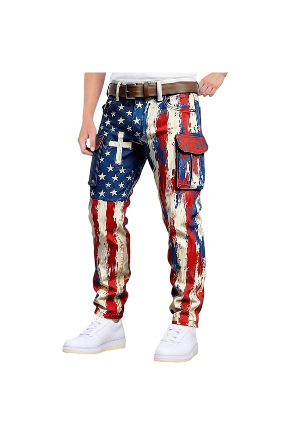 American 250Th Anniversary Mens Cargo Pants Patriotic Usa Flag Graphic Wide Leg Cargo Pants for Men Lightweight Relaxed Fit 4Th Of July Trousers With Pockets
