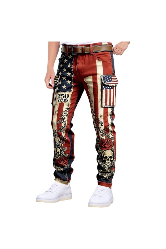 American 250Th Anniversary Mens Cargo Pants Patriotic Usa Flag Graphic Wide Leg Cargo Pants for Men Lightweight Relaxed Fit 4Th Of July Trousers With Pockets