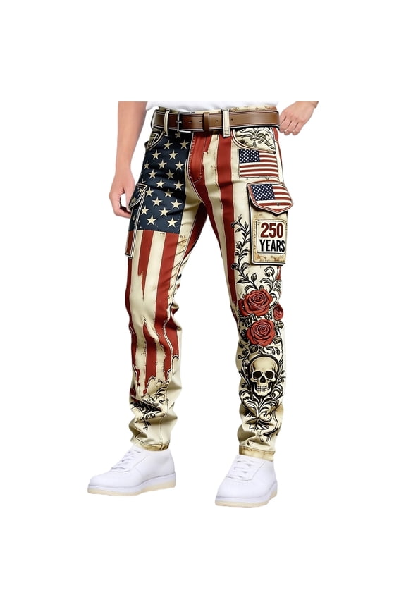 American 250Th Anniversary Mens Cargo Pants Patriotic Usa Flag Graphic Wide Leg Cargo Pants for Men Lightweight Relaxed Fit 4Th Of July Trousers With Pockets