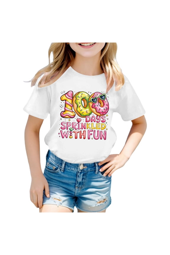 Baby Girls Short Sleeve T-Shirts 100 Days Back To School Graphic Tee Shirt for Infant Girls Crew Neck Soft Loose Childrens Spring Tops
