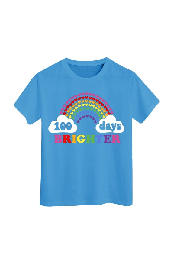 Baby Girls Short Sleeve T-Shirts 100 Days Back To School Graphic Tee Shirt for Infant Girls Crew Neck Soft Loose Childrens Spring Tops