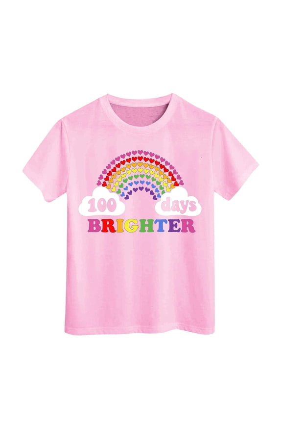 Baby Girls Short Sleeve T-Shirts 100 Days Back To School Graphic Tee Shirt for Infant Girls Crew Neck Soft Loose Childrens Spring Tops