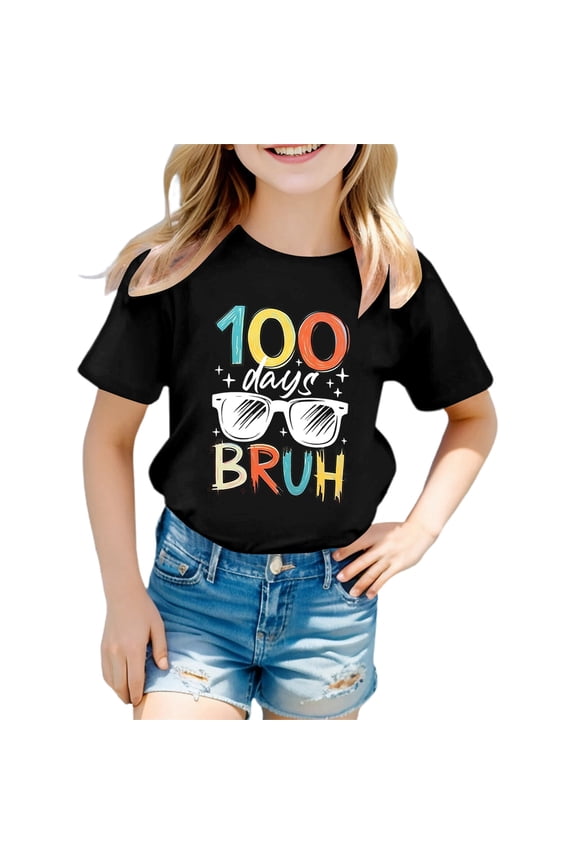 Baby Girls Short Sleeve T-Shirts 100 Days Back To School Graphic Tee Shirt for Infant Girls Crew Neck Soft Loose Childrens Spring Tops