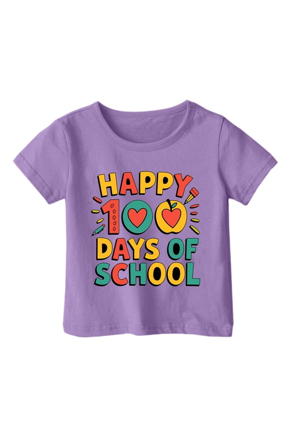 Baby Girls Short Sleeve T-Shirts 100 Days Back To School Graphic Tee Shirt for Infant Girls Crew Neck Soft Loose Childrens Spring Tops