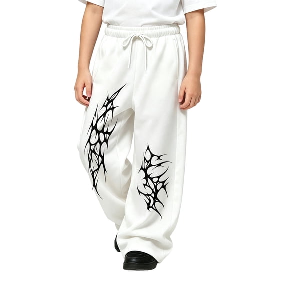 CONZONE Big Boys Baggy Sweatpants Y2K Graphic Joggers for Boys Drawstring Fall Winter Athletic Trousers with Pockets