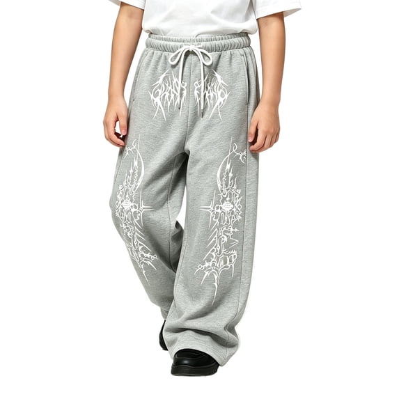 CONZONE Big Boys Baggy Sweatpants Y2K Graphic Joggers for Boys Drawstring Fall Winter Athletic Trousers with Pockets
