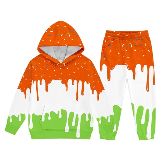 CONZONE Big Boys Outfits 2 Piece Ice Cream Graphic Long Sleeve Hoodies Pants Set Funny Fall Winter Clothes for Kids