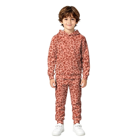 CONZONE Big Boys Outfits 2 Piece Leopard Graphic Long Sleeve Hoodies Pants Set Soft Fall Clothes for Kids