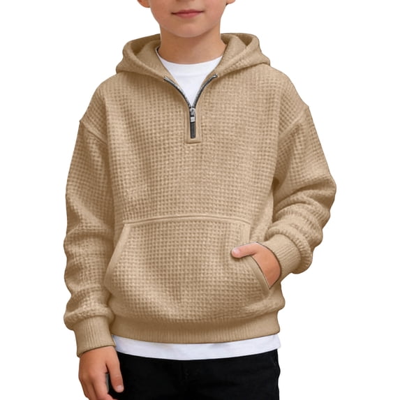CONZONE Big Boys Zip Up Hoodies Cozy Hooded Sweatshirts with Pocket Solid Color Fall Winter Pullover Boys Clothes Size 9-10 Years