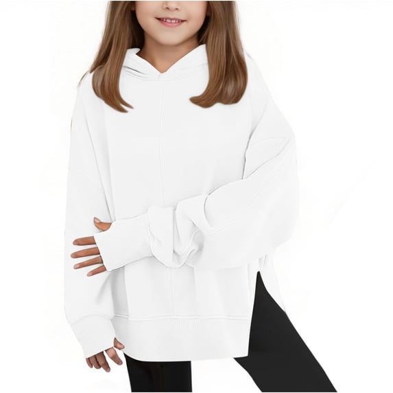 CONZONE Big Girls Hoodies Long Sleeve Side Split Hooded Sweatshirts for Girls Solid Color Soft Fall Winter Pullover Hoodies With Pocket Size 9-10 Years