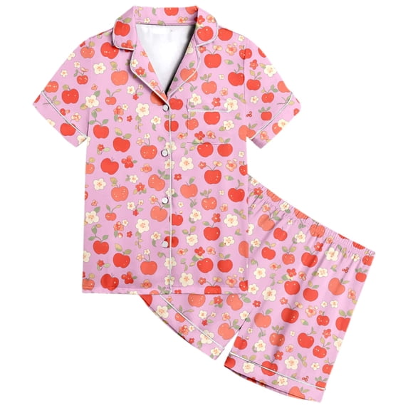 CONZONE Big Girls Pajama Set Short Sleeve Button Down Shirt and Shorts Floral Print Soft Sleepwear 2 Piece Pjs Set Size 10-11 Years