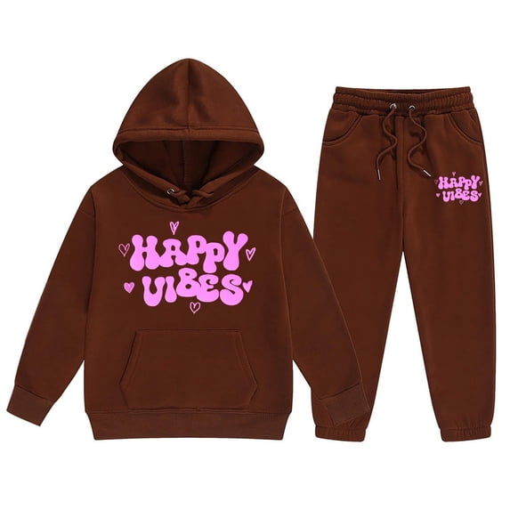 CONZONE Big Girls Sweatsuits 2 Piece Set Long Sleeve Letter Graphic Hoodies and Jogger Sweatpants Soft Fall Winter Outfits for Girls Size 7-8 Years