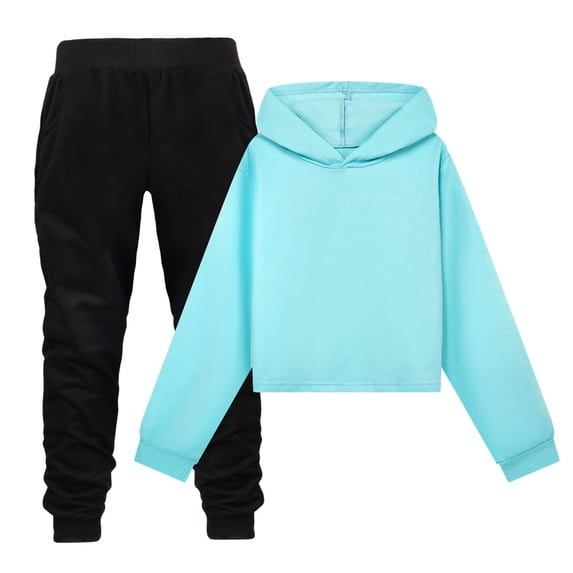 CONZONE Big Girls Sweatsuits 2 Piece Set Long Sleeve Solid Color Hoodies and Joggers Soft Fall Winter Outfits for Girls Size 7-8 Years