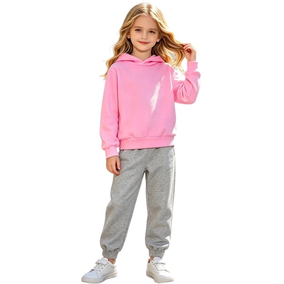 CONZONE Big Girls Sweatsuits 2 Piece Set Long Sleeve Solid Color Sweatshirts and Jogger Pants Soft Fall Winter Outfits for Girls Size 13-14 Years