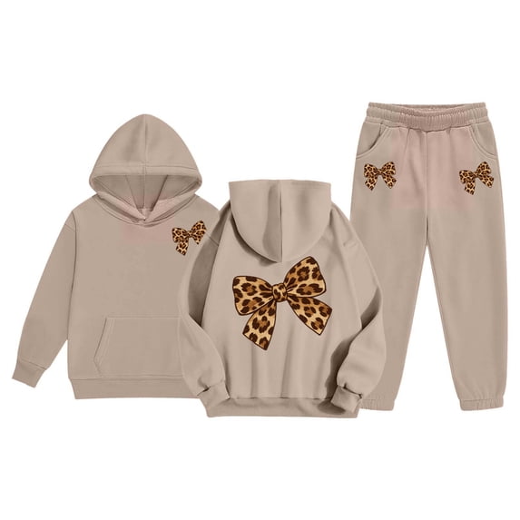 CONZONE Big Girls Sweatsuits 2Pcs Sets Bow Graphic Hoodies Jogger Sweatpants Outfits Fall Winter Clothes for Girls