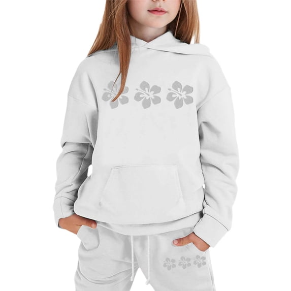CONZONE Big Girls Sweatsuits 2Pcs Sets Floral Graphic Hoodies Jogger Sweatpants Outfits Fall Winter Clothes for Girls