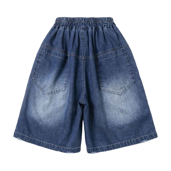 CONZONE Boys Baggy Short Jeans Casual Denim Shorts For Child Elastic Waist Graphic Wide Leg Denim Shorts With Pockets