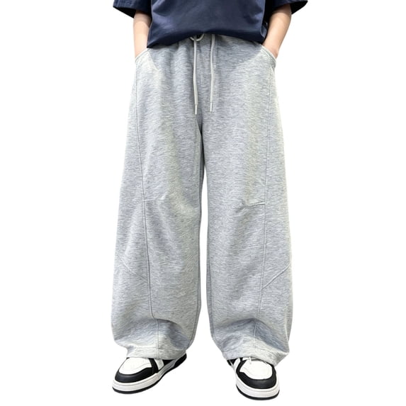 CONZONE Boys Baggy Sweatpants Casual Jogger Pants For Child Elastic Waist Solid Color Wide Leg Athletic Trousers With Pockets