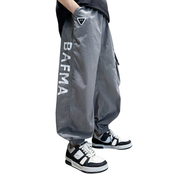 CONZONE Boys Baggy Workout Pants Wide Leg Sport Pants for Child Elastic Waist Graphic Breathable Athletic Jogger Pants with Pockets
