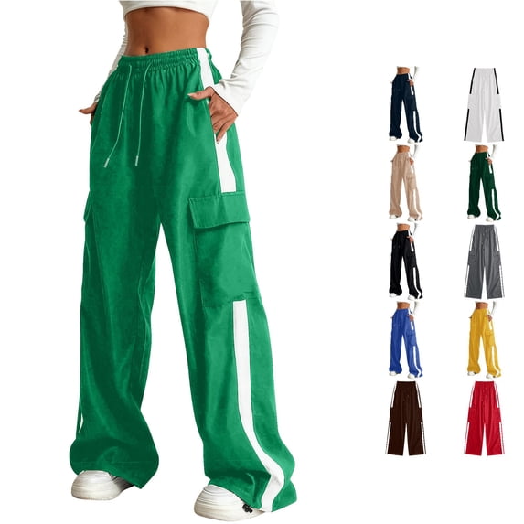 CONZONE Cargo Pants For Big Girls Wide Leg Elastic Waist Drawstring Girls Sweatpants With Pockets Relaxed Fit Casual Fall School Trousers For Girls Size 7-8 Years Green