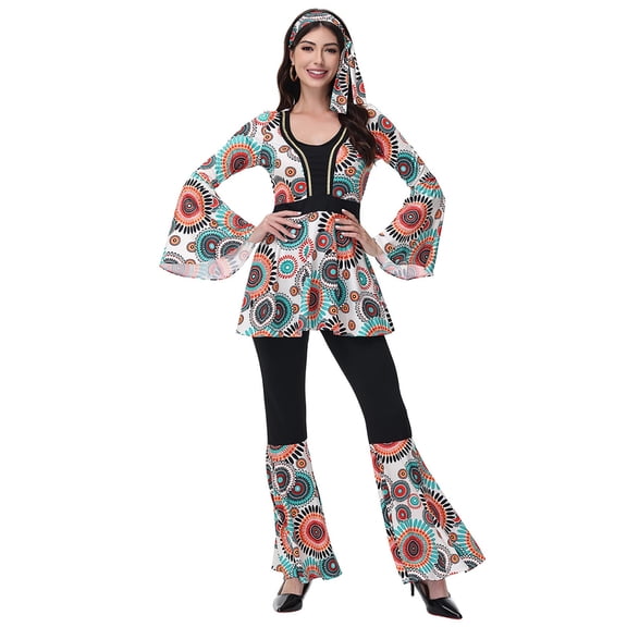 CONZONE Carnival 70S Disco Outfit For Women Funny Womens Hippie Clothes Sets Festival Stage Performance Clothes Dance Show Outfits