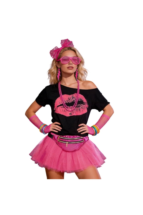 Carnival 80S Womens Dress Up Fashion Tops Lace Mesh Skirts Hairband Outfits Funny Party Stage Performance Clothes Set