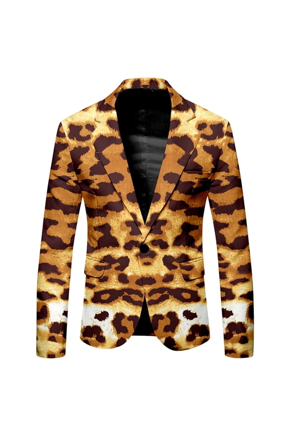 Carnival Men's Blazer Casual Suit Jacket for Men Leopard Graphic One Button Elegant Slim Fit Dress Jacket for Performance,Prom,Wedding
