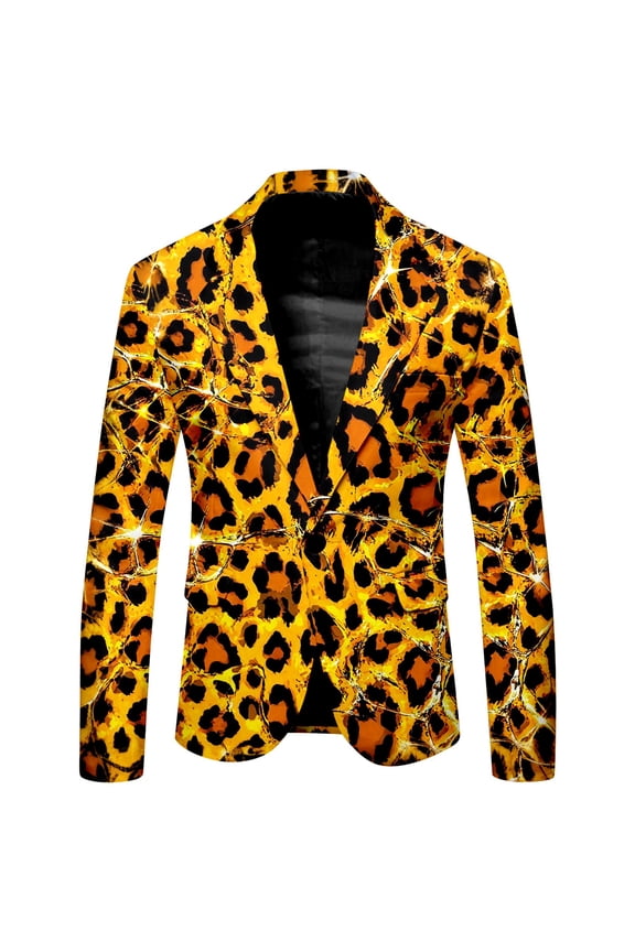 Carnival Men's Blazer Casual Suit Jacket for Men Leopard Graphic One Button Elegant Slim Fit Dress Jacket for Performance,Prom,Wedding