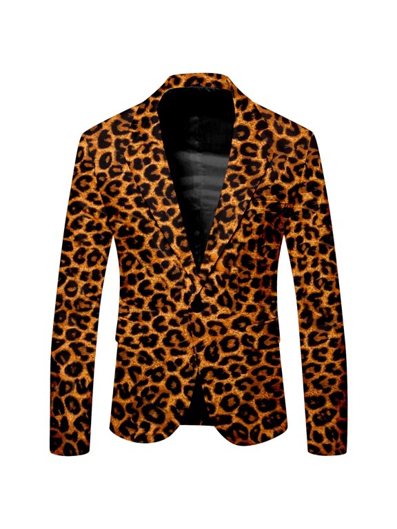 Carnival Men's Blazer Casual Suit Jacket for Men Leopard Graphic One Button Elegant Slim Fit Dress Jacket for Performance,Prom,Wedding