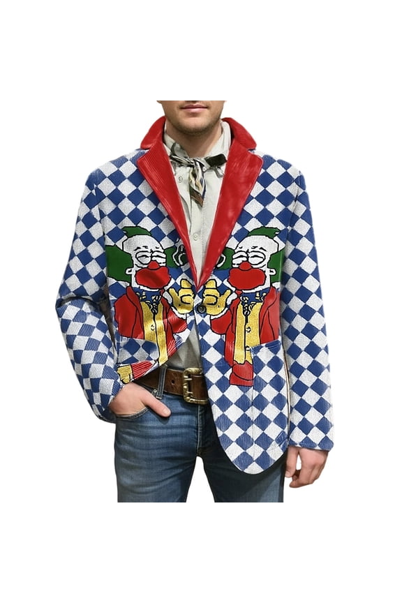 Carnival Men's Corduroy Blazer Casual Men's Blazer Funny Clown Embroidery One Button Elegant Slim Fit Dress Jacket for Performance,Prom,Wedding