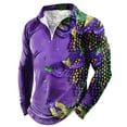 thumbnail image 1 of CONZONE Carnival Men's T-Shirts Short Sleeve Mardi Gras T Shirts for Men Casual Crew Neck Fashion Graphic Lightweight Tees Soft Cozy Half Zip Tops, 1 of 4