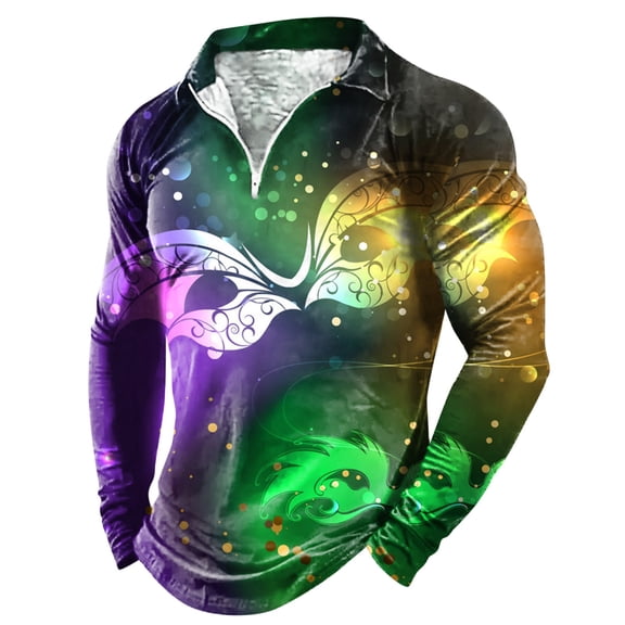 CONZONE Carnival Men's T-Shirts Short Sleeve Mardi Gras T Shirts for Men Casual Crew Neck Fashion Graphic Lightweight Tees Soft Cozy Half Zip Tops