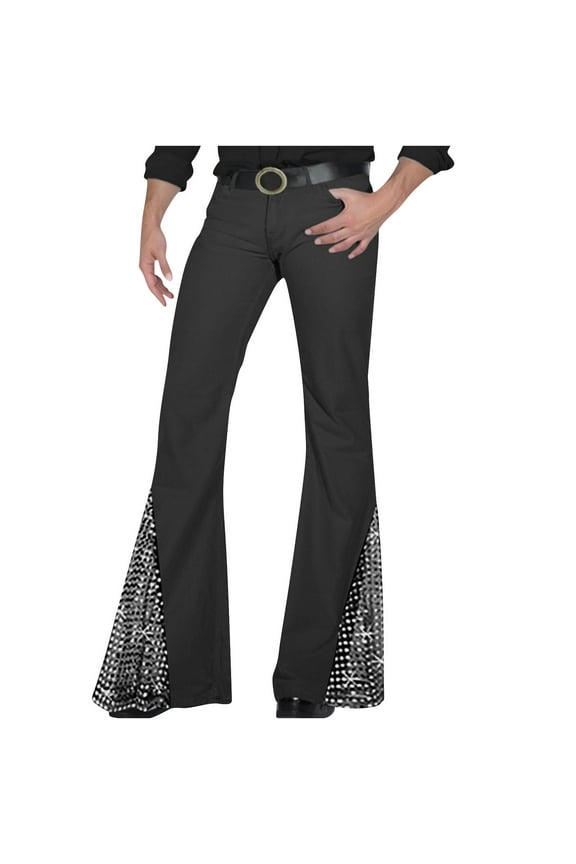 Carnival Mens 70S Disco Flared Pants Wide Leg Stage Performance Pants for Men Glitter Sequins Fashion Nightclub Dance Show Pant With Pocket