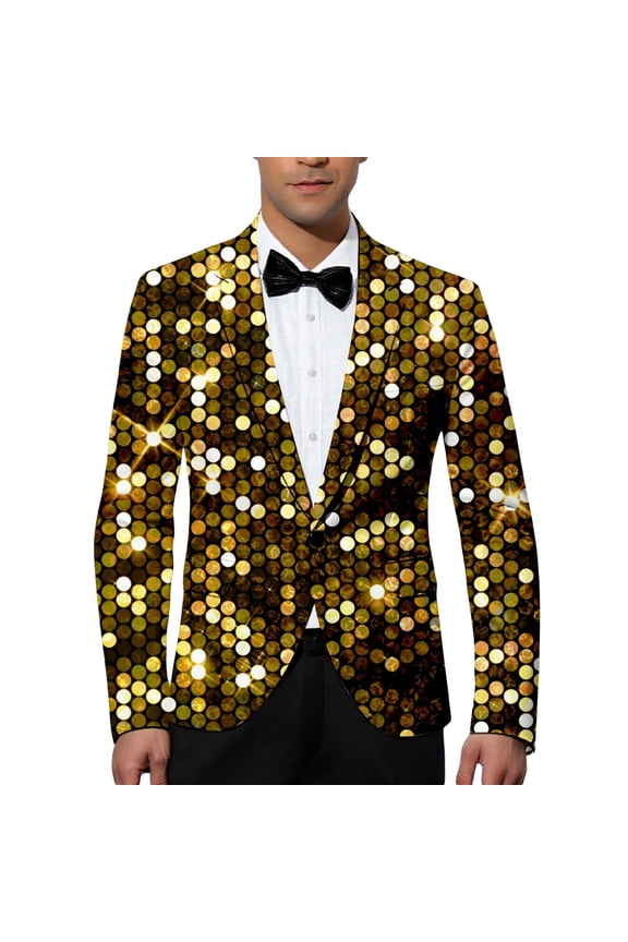 Carnival Mens Blazer Casual Suit Jacket for Men Glitter Sequins Graphic One Button Elegant Slim Fit Dress Jacket for Performance,Prom,Wedding