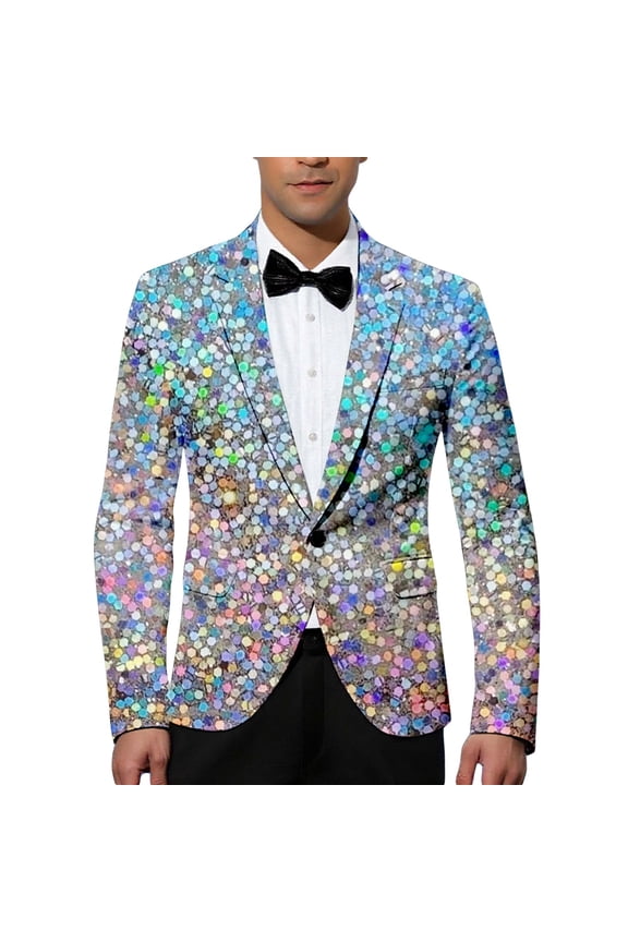 Carnival Mens Blazer Casual Suit Jacket for Men Glitter Sequins Graphic One Button Elegant Slim Fit Dress Jacket for Performance,Prom,Wedding