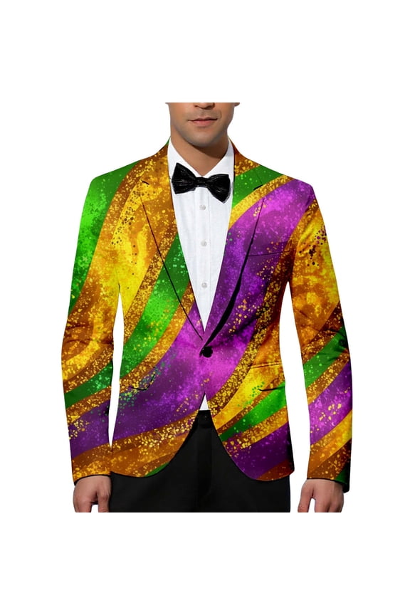 Carnival Mens Blazer Casual Suit Jacket for Men Glitter Sequins Graphic One Button Elegant Slim Fit Dress Jacket for Performance,Prom,Wedding