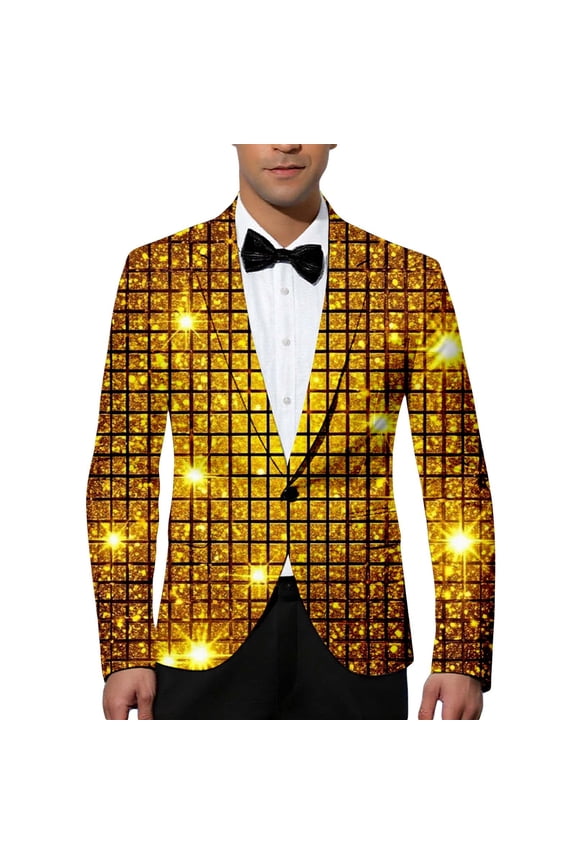 Carnival Mens Blazer Casual Suit Jacket for Men Glitter Sequins Graphic One Button Elegant Slim Fit Dress Jacket for Performance,Prom,Wedding