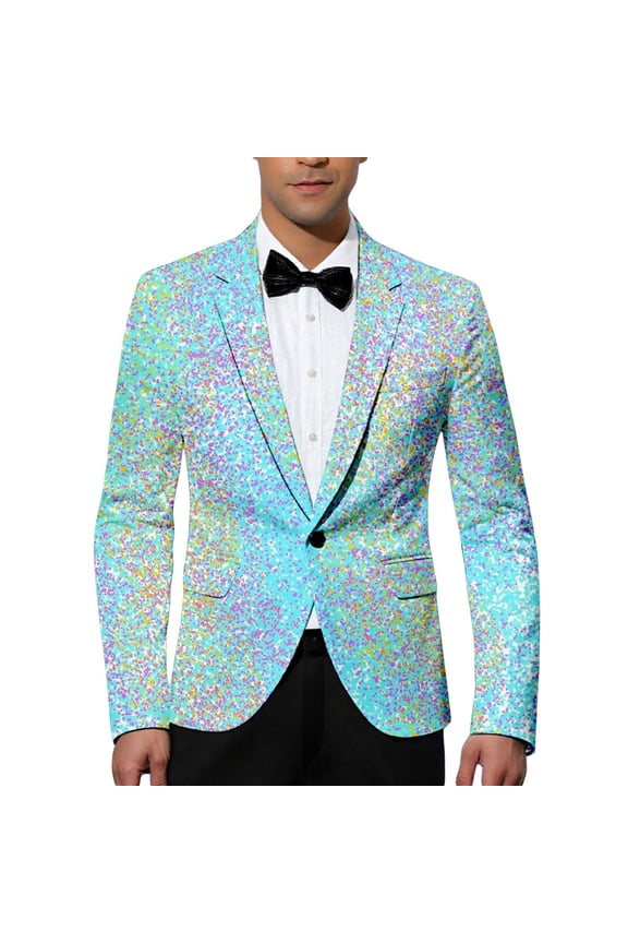 Carnival Mens Blazer Casual Suit Jacket for Men Glitter Sequins Graphic One Button Elegant Slim Fit Dress Jacket for Performance,Prom,Wedding
