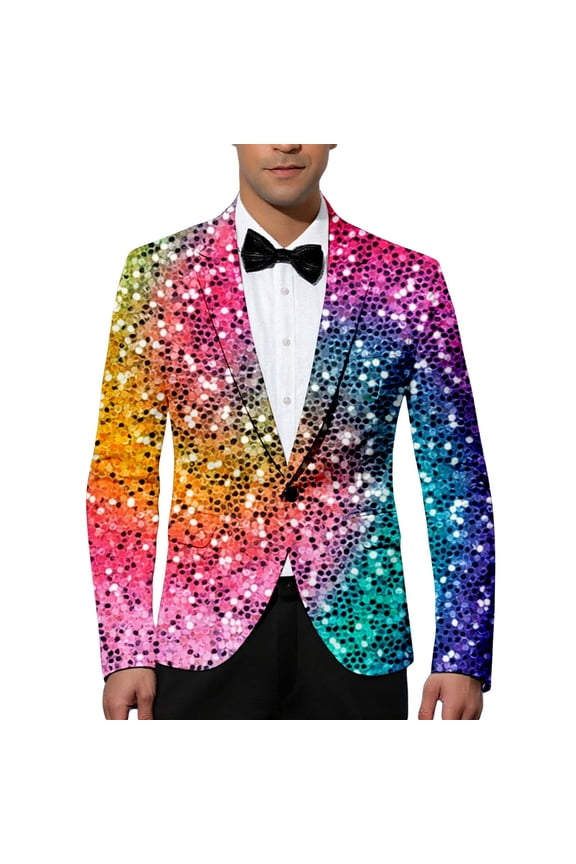 Carnival Mens Blazer Casual Suit Jacket for Men Glitter Sequins Graphic One Button Elegant Slim Fit Dress Jacket for Performance,Prom,Wedding