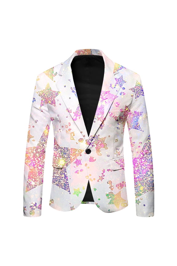 Carnival Mens Blazer Casual Suit Jacket for Men Sequins Graphic One Button Elegant Slim Fit Dress Jacket for Performance,Prom,Wedding